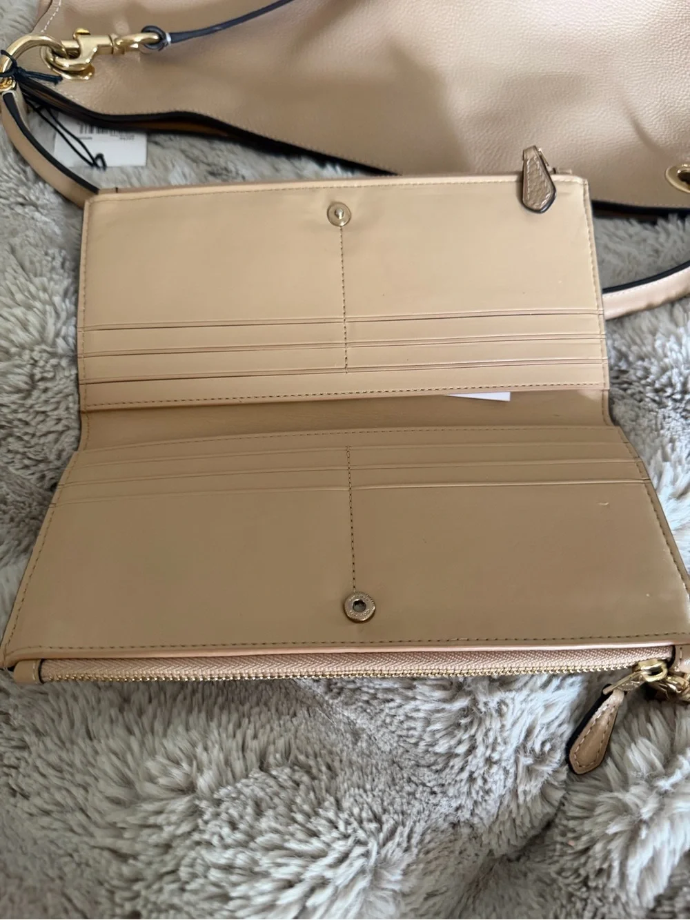 Coach Pebbled Leather Wristlet in Light Beige with Gold Hardware
